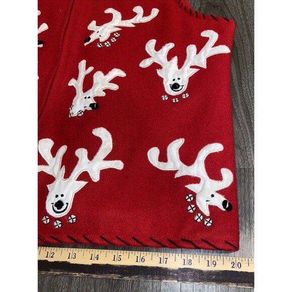 Life Style Red Christmas Vest Reindeer Appliques Full Zip Wool Women's LARGE - Picture 12 of 16